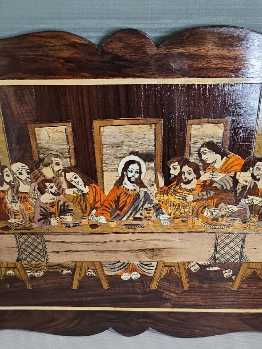 Beautiful Vintage Mysore Rosewood Inlay Panel "The Last Supper" Mendez Handcraft - Picture 4 of 6